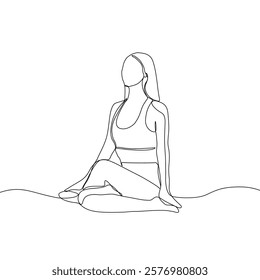 Continuous line drawing of yoga. women yoga. a woman meditating on a white background. concept of yoga, meditation, healthy body, and relaxation.