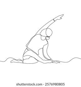 Continuous line drawing of yoga. women yoga. a woman meditating on a white background. concept of yoga, meditation, healthy body, and relaxation.