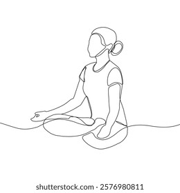 Continuous line drawing of yoga. women yoga. a woman meditating on a white background. concept of yoga, meditation, healthy body, and relaxation.