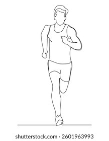 Continuous line drawing of young athlete focus sprint running athlete, vector illustration.