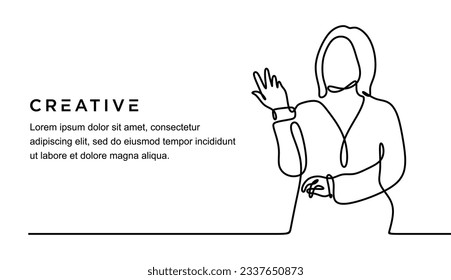 continuous line drawing of young beautiful woman raising hand