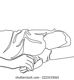 continuous line drawing of young boy sleep and sickness stay in hospital