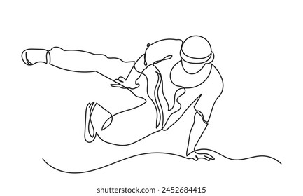 continuous line drawing of a young boy energetic hip-hop dancer man practicing.Single line art concept of male hip-hop dance. Vector illustration.