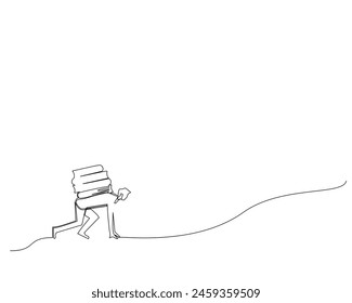  continuous line drawing young business man walking forward while a book on his back. Professional businessman. Minimalism concept dynamic one line draw graphic design vector illustration
