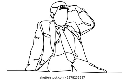 Continuous line drawing of a young businessman worried. Single one-line art of office worker. Vector illustration.