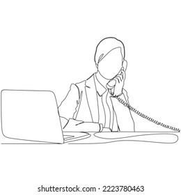 continuous line drawing of young businesswoman receiving phone