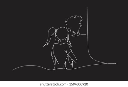 Continuous line drawing of young couple standing One line art.
