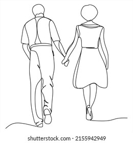 dibujo continuo de una pareja joven caminando juntos