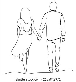 continuous line drawing young couple walking together