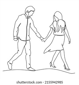 dibujo continuo de una pareja joven caminando juntos