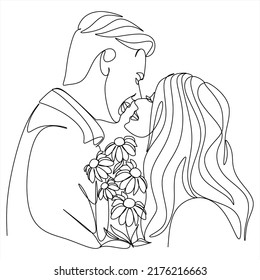 Continuous Line Drawing Young Couple Love Stock Vector (Royalty Free ...