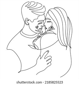 continuous line drawing of Young couple in love