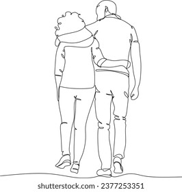 
continuous line drawing of a young couple walking together