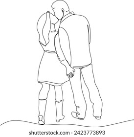 continuous line drawing of a young couple walking together