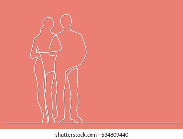 continuous line drawing of young couple standing