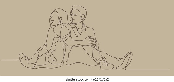 continuous line drawing of Young couple in love