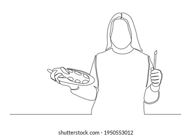 Dibujo continuo de una joven pintora. Concepto minimalista de pintora profesional de una sola línea. Ilustración del vector