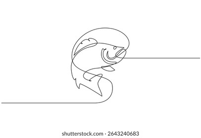 Continuous line drawing of a young fisherman standing, One continuous line drawing of fishing. Fishing leisure hobby vacation concept. Dynamic single line draw graphic design vector illustration.