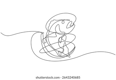 Desenho de linha contínua de um jovem pescador em pé, Um desenho de linha contínua de pesca. Conceito de férias de lazer de pesca. Ilustração de vetor de design gráfico de desenho dinâmico de linha única.