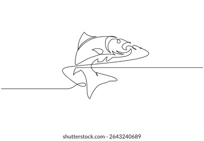Continuous line drawing of a young fisherman standing, One continuous line drawing of fishing. Fishing leisure hobby vacation concept. Dynamic single line draw graphic design vector illustration.