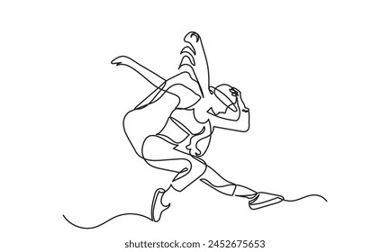 continuous line drawing of a young girl energetic hip-hop dancer woman practicing.Single line art concept of female hip-hop dance. Vector illustration.