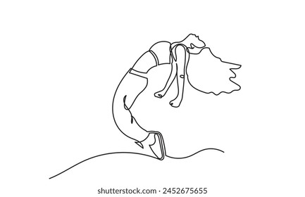 continuous line drawing of a young girl energetic hip-hop dancer woman practicing.Single line art concept of female hip-hop dance. Vector illustration.