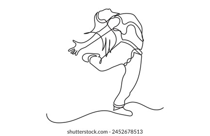 continuous line drawing of a young girl energetic hip-hop dancer woman practicing.Single line art concept of female hip-hop dance. Vector illustration.