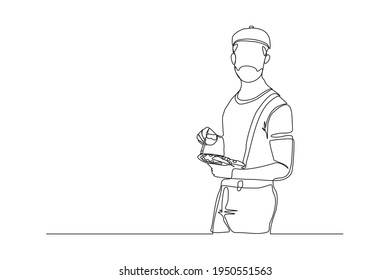 Dibujo continuo de un pintor joven. El concepto minimalista de pintor profesional de una sola línea. Ilustración del vector