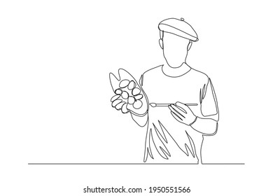 Continuous line drawing of young male painter artist. Single one line professional painter man minimalist concept. Vector illustration