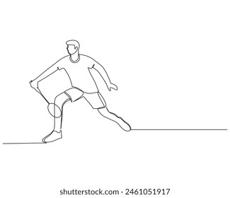 Continuous line drawing of young male badminton player defense to hold opponent hit. Competitive sport concept. Dynamic single line draw design vector illustration for tournament match promotion post