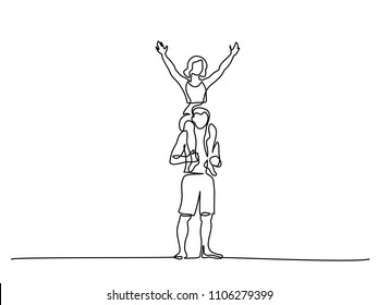 Continuous line drawing. Young man holding his girlfriend on shoulders. Vector illustration. Concept for logo, card, banner, poster, flyer