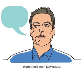 continuous line drawing of young man portrait on white background