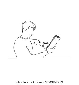  continuous line drawing of young man with a book in his hands