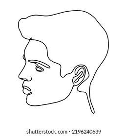 continuous line drawing of young man portrait on white background