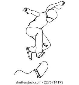 continuous line drawing of young man skateboarding