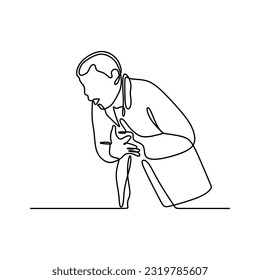 continuous line drawing of young man feeling nauseated