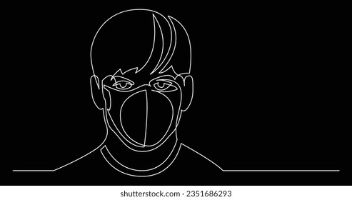 continuous line drawing of young man wearing face mask