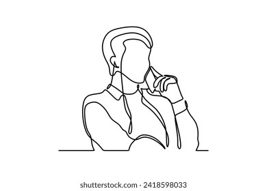 continuous line drawing of young man talking on cellphone. Business concept. One line drawing. Doodle vector illustration