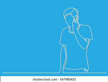 continuous line drawing of young man talking on mobile phone