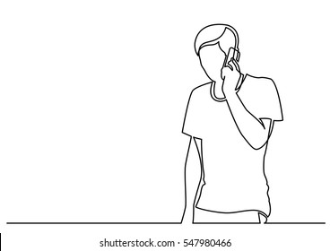 Continuous Line Drawing Of Young Man Talking On Mobile Phone