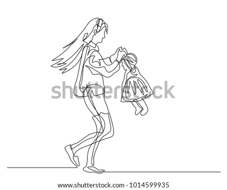 continuous line drawing young mother baby stock vector royalty free
