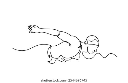 Continuous line drawing of young muscular man Swimmer performing butterfly stroke.line art swimmer athlete concept vector illustration isolated on a white background.