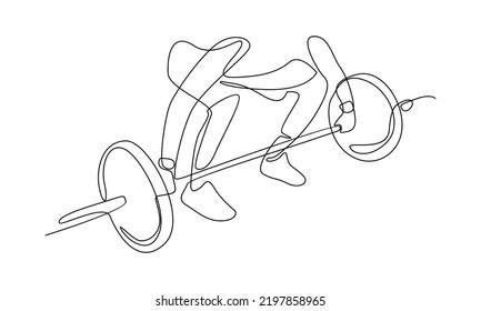 continuous line drawing of young strong weightlifter man preparing for barbell workout in gym