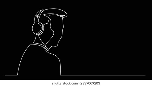 dibujo de línea continua de un joven elegante hombre escuchando música en auriculares