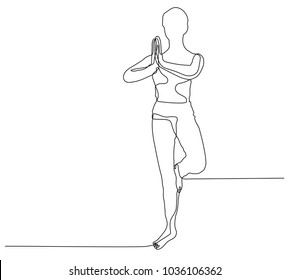 Continuous line drawing of young woman doing yoga