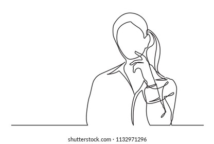 continuous line drawing of young woman thinking 