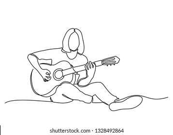 Continuous Line Drawing Young Woman Playing Stock Vector (Royalty Free ...