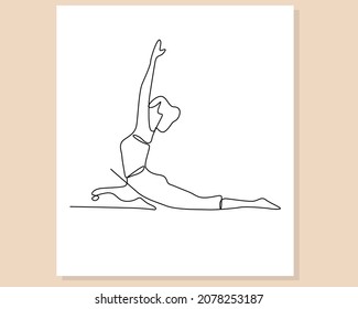 continuous line drawing young woman doing yoga end fitness exercises. Healthy lifestyle. Use it for design card, poster, banner, social Media post, fashion print
ecommerce calendar.