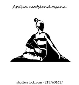 Continuous line drawing. Young woman making yoga exercise, silhouette picture. Oneline drawn black and white illustration