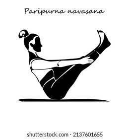 Continuous line drawing. Young woman making yoga exercise, silhouette picture. Oneline drawn black and white illustration
